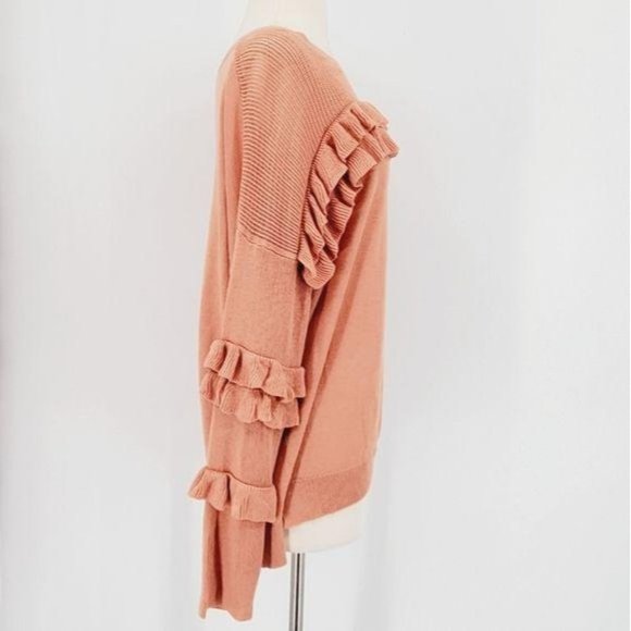 Gianni Bini Myra Salmon Peach French Twist Ruffle Long Sleeve Sweater Large 12 - Picture 8 of 11